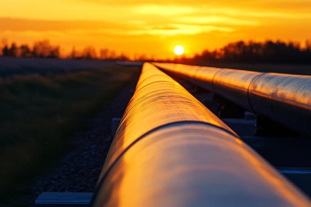 Conducte și robinete industriale la o stație de distribuție a gazelor naturale
