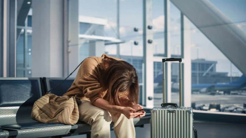Panou de plecări într-un aeroport, cu zboruri afișate ca întârziate