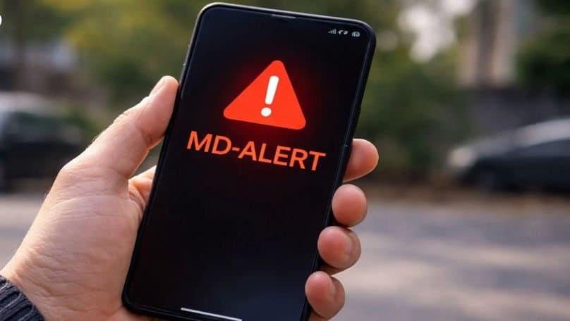 Telefon mobil pe al cărui ecran apare o notificare de alertă de urgență