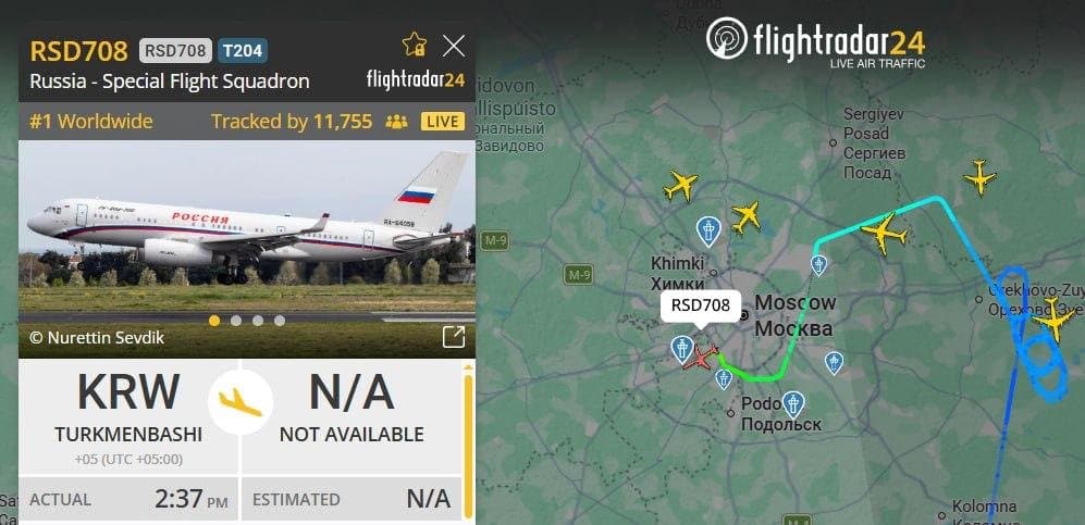Putin: avionul special din Turkmenistan dă ture lângă Moscova, scrie NEXTA (FOTO)