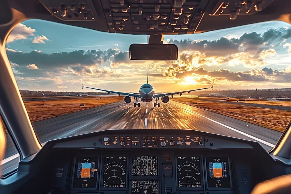 Avion de pasageri staționat pe pista unui aeroport