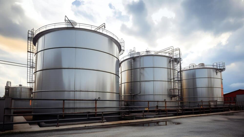 Rezervoare mari de depozitare a carburanților într-un terminal petrolier